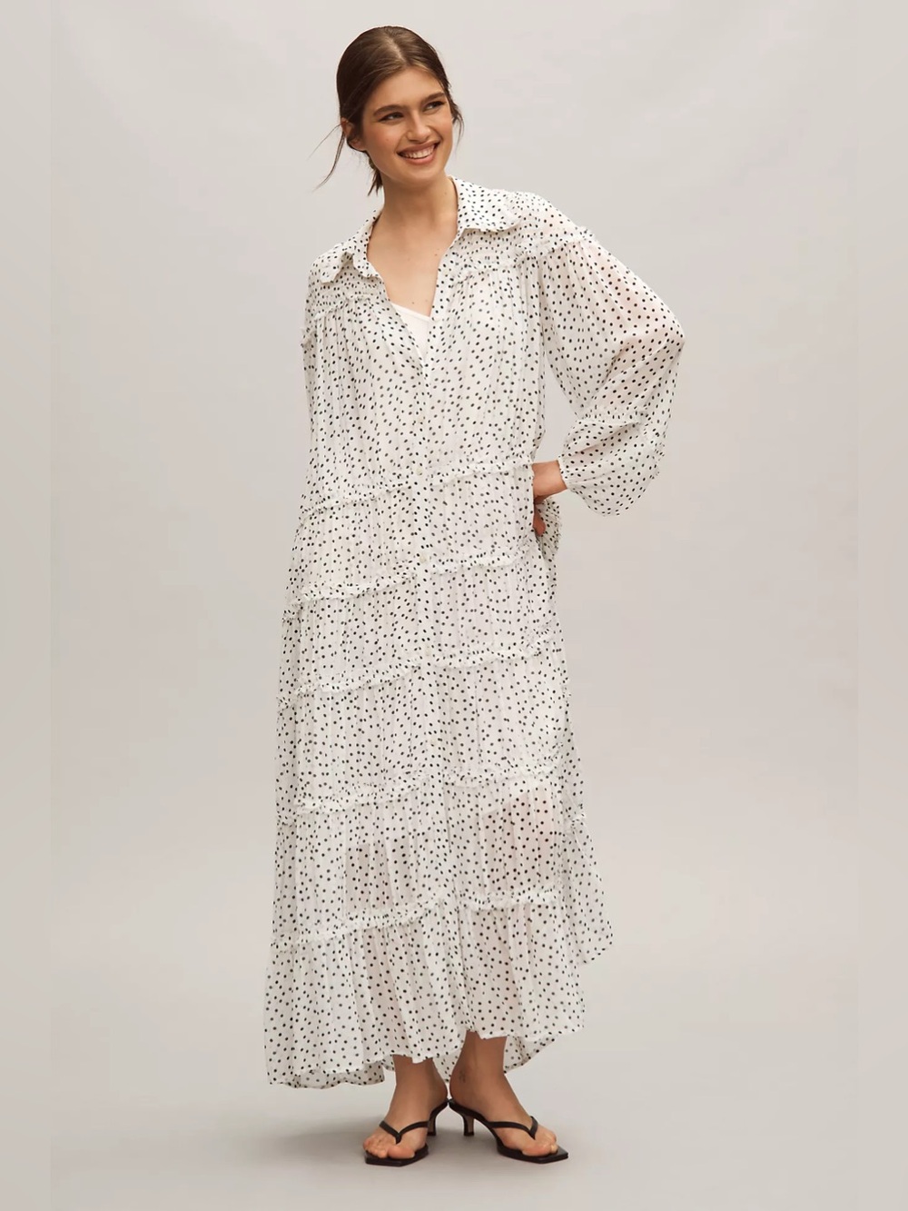 Anthropologie Polka Dot Tiered Maxi Dress in White